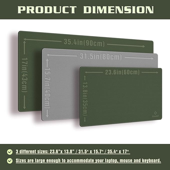 K KNODEL Desk Mat, Blotter, Dual-Sided Office Desk Pad, Waterproof Desk Mat for Desktop, Desk Blotters, PVC Leather Pad Protector (Dark Green, 23.6" x 13.8")
