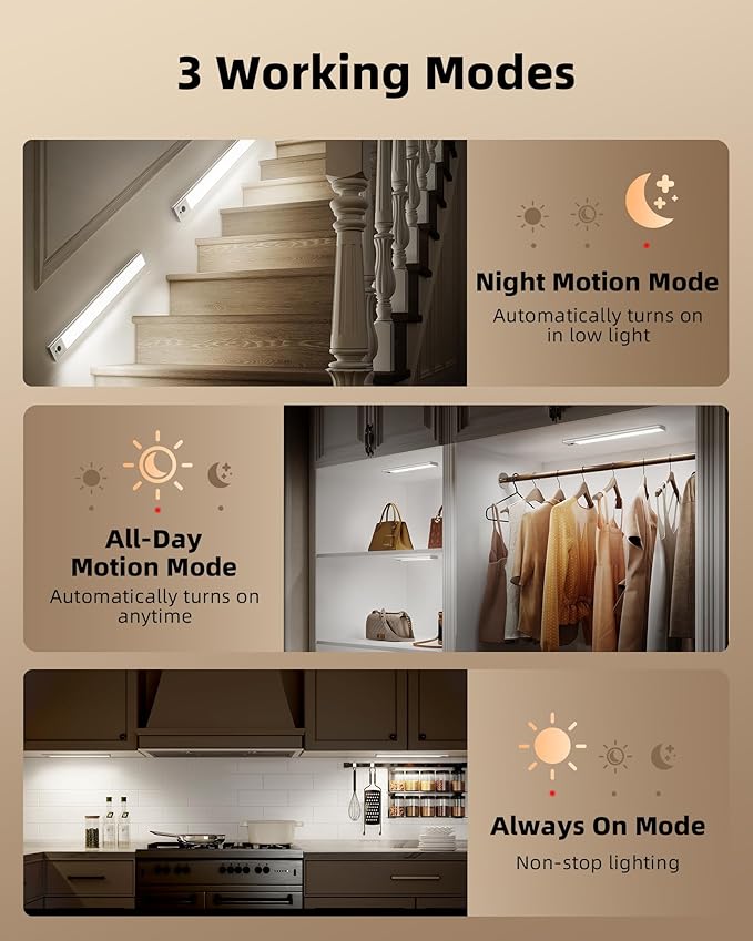 EZVALO 5 Pack Under Cabinet Lighting, 4000mAh Rechargeable Motion Sensor Light, 16.5inch Magnetic Closet Lights with Dimmable & 3 Color Temps, Wireless Motion Activated Lights with Remote for Kitchen