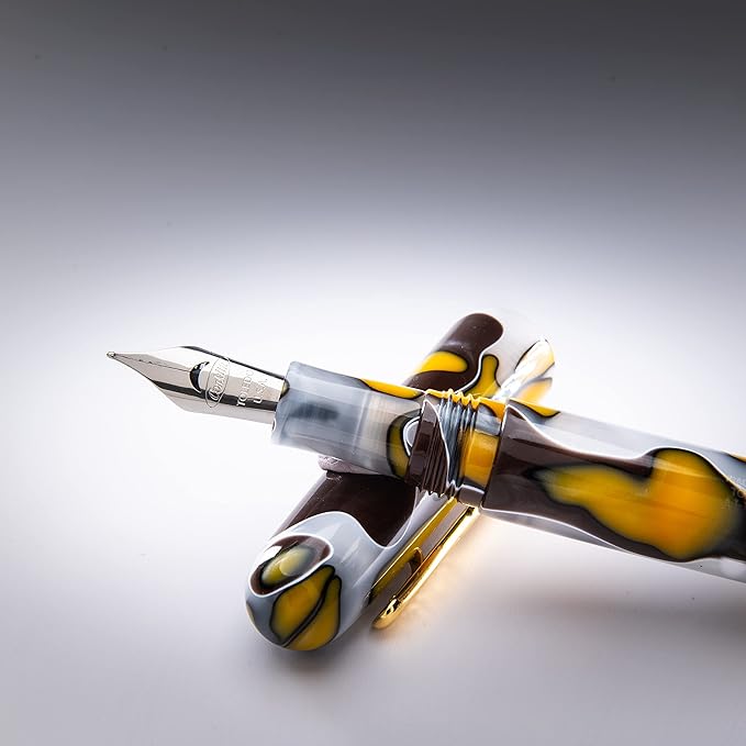 Conklin All American Fountain Pen in Yellowstone – Stub Nib, Unique Yellow, Brown & White Design – Ideal Gift for Calligraphers & Pen Collectors