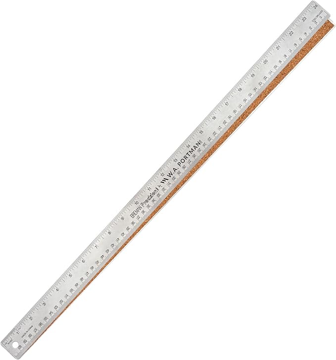 Breman Precision Metal Ruler 24 Inch Cork Back – Stainless Steel Straight Edge, Flexible Non-Slip 24 Inch Metal Ruler with Cork Backing – Imperial & Metric for Crafting, School, Workshop & Home Use