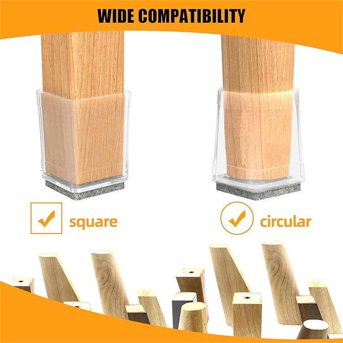 Clear Square Chair Leg Protector for Hardwood Floors, 16Pcs Silicone Furniture Legs Caps to Prevent Floor from Scratches and Reduce Noise, Easy to Move(1 1/4 Inch)