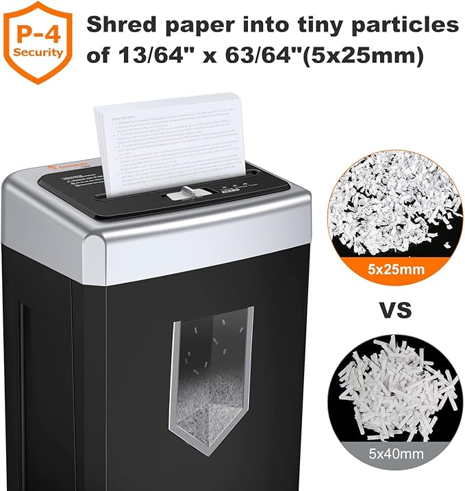 Bonsaii 15-Sheet Office Paper Shredder, 40-Minute Home Office Heavy Duty Shredder, Crosscut Shredders for CD, Credit Card, Mails, Staple, Clip, Anti-Jam System & P-4 High Security & 5 Gal Pullout Bin