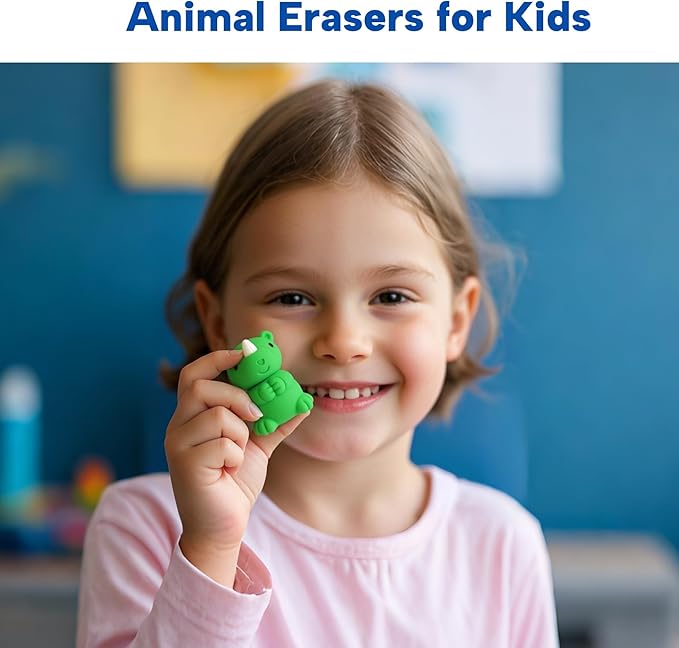 Gomimeor 45 Pcs Animal Erasers for Kids, Pencil Erasers Bulk, Cute Animal Erasers for Classroom Prizes and School Supplies, Assorted Colors