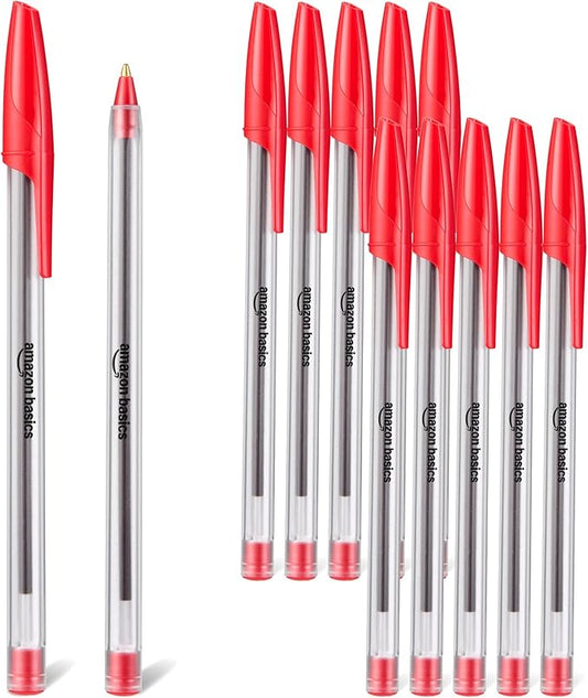 Amazon Basics Ballpoint Pens, 1.0mm, Red, 12 Pack
