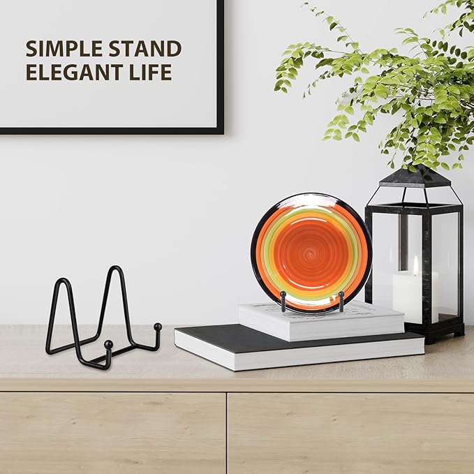 LIONWEI LIONWELI Plate Display Stand Easel Holders - 3" Tabletop Metal Stands for Small Decorative Plates, Photos & Picture Frames - Black, 4-Pack