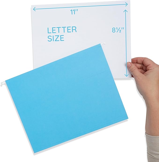 25 Blue Summit Supplies Pretty Hanging File Folders, Pastel Gem Tone Assorted Colors, Cute Hanging File Folders with Plastic Tab Inserts, Holds Letter Size Documents
