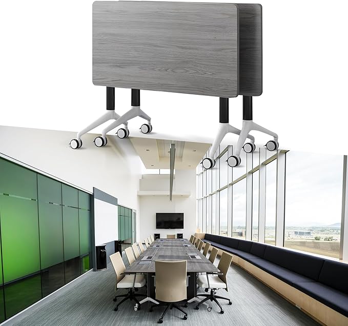 Goakwwuz Conference Room Table, Folding Conference Tables,Thicken Grey Tabletop,Flip Top Wooden Seminar Meeting Room Table for Conference Room Offices (2, Grey, 47.2“)