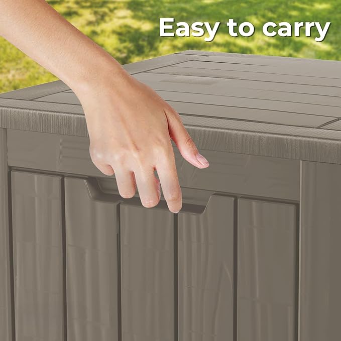 Decksplore 35 Gallon Outdoor Storage Box Waterproof Lockable Resin Deck Box Large, Patio Storage Bin for Pool Accessories Cushion Furniture, Garden Tools, UV-Resistant Outside Delivery Grey