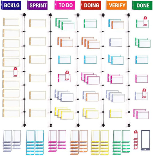 PATboard Kanban Board and Scrum Board – Full Toolset with 137 Scrum Cards for Whiteboard – Agile Kit, Agile Board, Kanban Board Kit – Scrum Tools, Project Management Tools