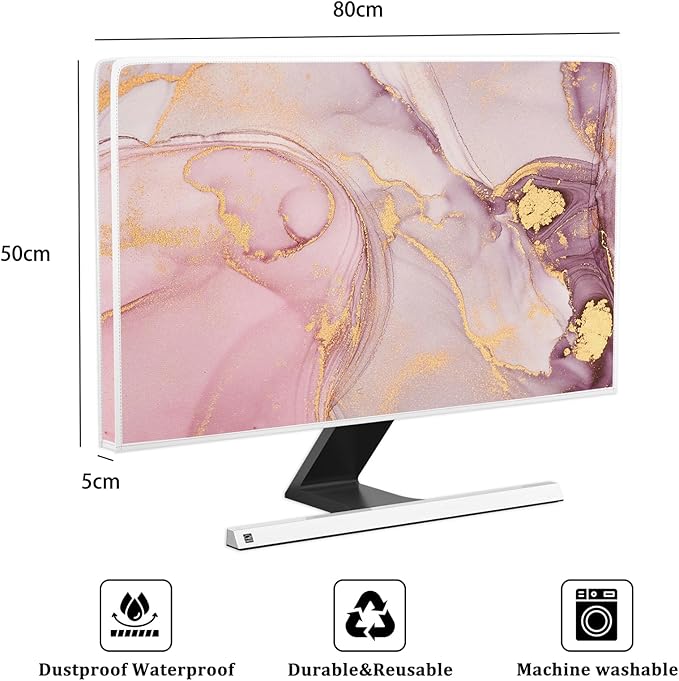 Baocicco Pink Gold Marble Screen TV Cover 32 Inch Decorative Modern Laptop Television Cover for Home TV Screen Texture Dust Proof Monitor Covers for Television Screen LED LCD OLED TVs
