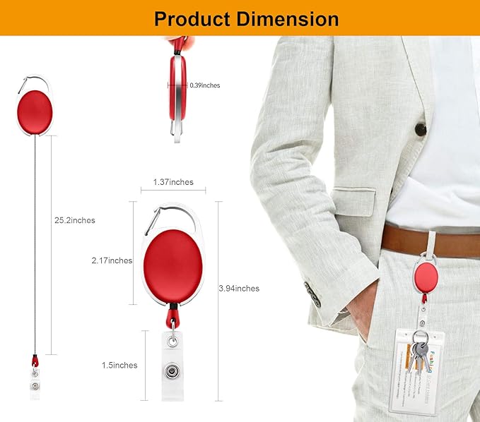 Fushing 20Pcs Retractable ID Badge Holders ID Badge Reels with Clip Retractable Badge Holders for Office Worker Doctor Nurse (Red)