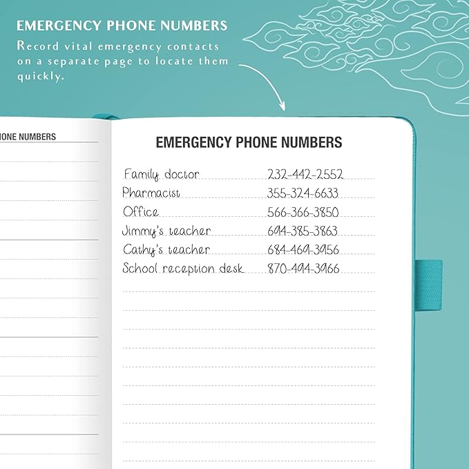 Legend Planner Address Book with Alphabetical Tabs –Telephone Contacts Book for Phone Numbers, Addresses, Passwords, Medium (Turquoise)