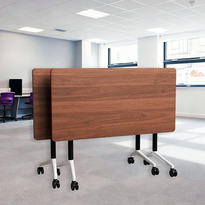 Goakwwuz Conference Room Table, Folding Conference Tables,Thicken Grey Tabletop,Flip Top Wooden Seminar Meeting Room Table for Conference Room Offices (2, Walnut, 55.1”)