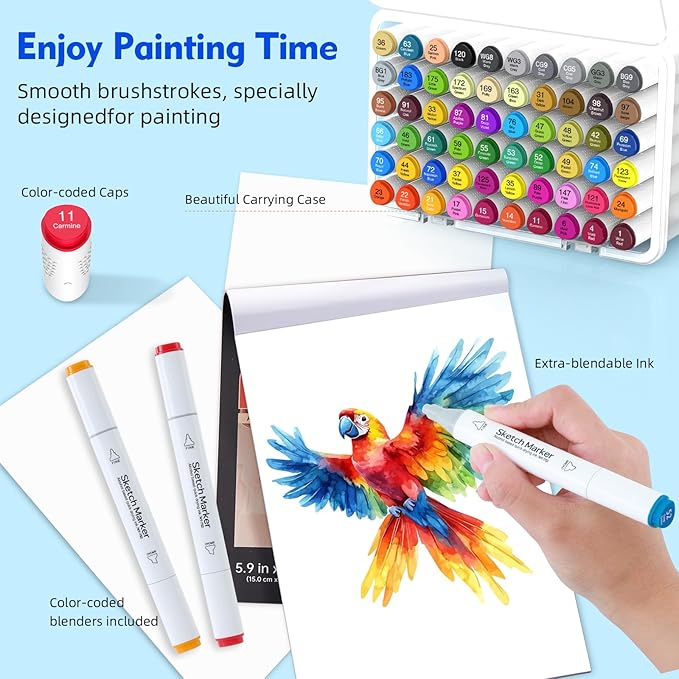 HOMSAILMO-60 Color Alcohol Marker Painting Set, Chisel and Exquisite Double Headed Adult Coloring Pen, Non Bleeding, Creative Drawing, Sketching, Illustration, Card Making, Artist Gift, Ergonomic Grip