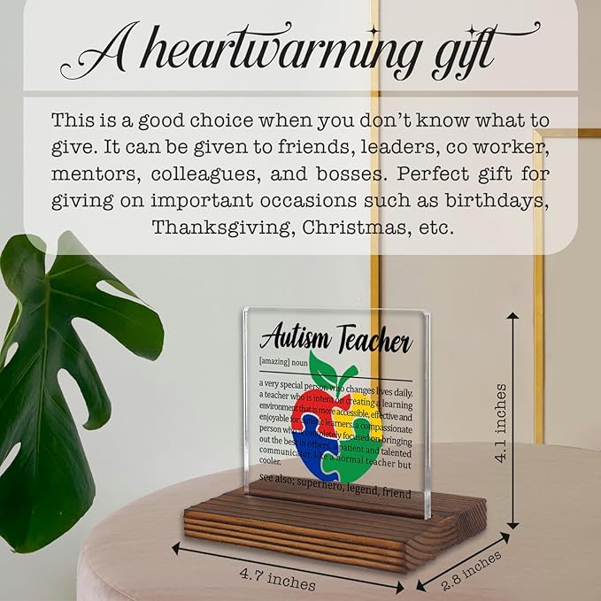 Autism Teacher Appreciation Gift, Special Education Teacher Thank You Sign for Classroom Desk Decor, Colorful Puzzle Apple Plaque PA067