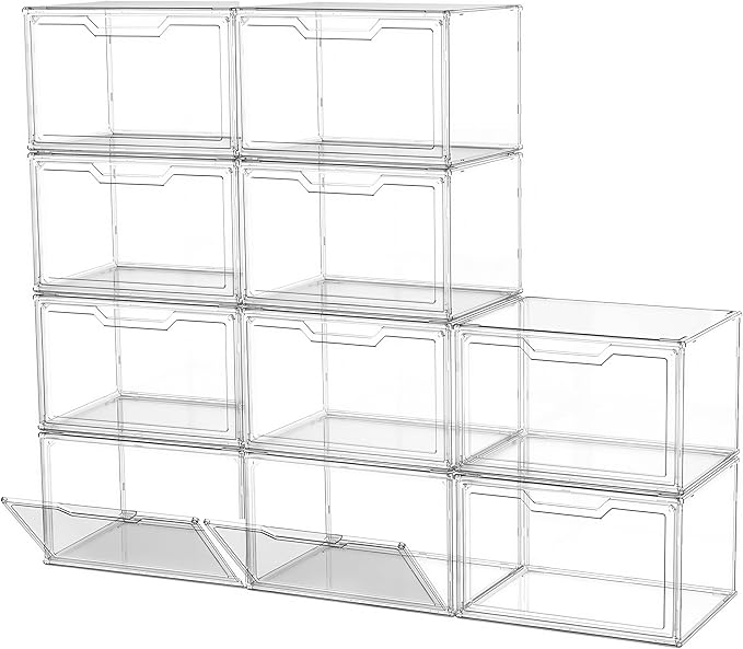 KOKOIN Magnetic Acrylic Clear Shoe Boxes – 360° Transparent Stackable Sneaker Storage & Organizer Box, Professional Shoe Display Case & Multipurpose Storage Bin for Closet (10pcs)