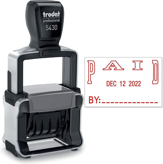 Trodat 5430 Professional Self-Inking Date Stamp with Paid - Red Ink