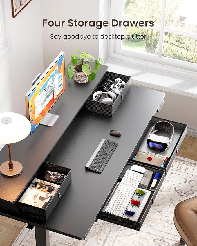 ErGear Electric Standing Desk with 4 Drawers, Height Adjustable Desk with Storage, C-Clamp Mount Compatible, Computer Home Office Table with Cable Management Tray