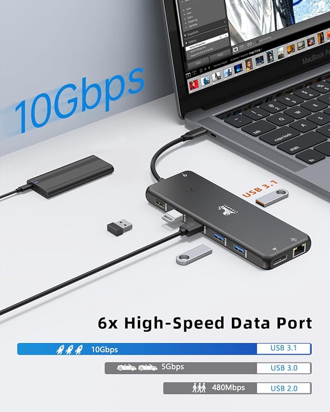 LIONWEI USB C Docking Station Dual Monitor 13 in 1 USB C Hub, Triple Display, 8 USB C/A Ports, Ethernet, Audio, Laptop Dock for MacBook,Dell,HP,Lenovo,Surface