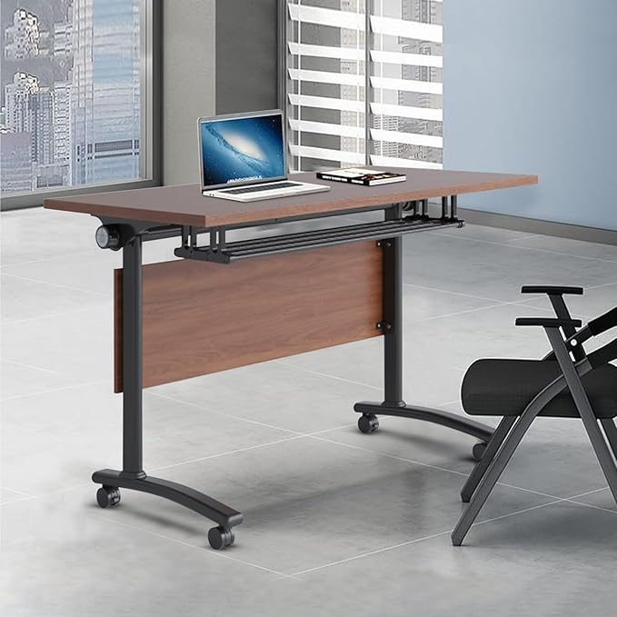 Conference Table,Folding Conference Room Tables Modern Folding Training Table with Flip Top,Mobile Conference Table with Four Locking Wheels,Executive Desk for Meeting Room,Office(2pack 120 * 60 * 75)