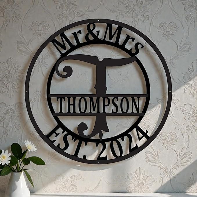 Custom Metal Signs | Personalized Monogram Name Sign | Outdoor Wall Art for Family Name | Custom Name Metal Sign, Last Name, Anniversary, Wedding Gifts for Women, Wife, Parents, couple (Design 6)