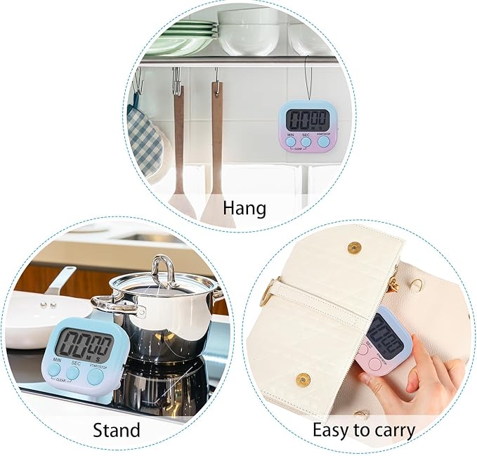 Weewooday 12 Pcs Digital Kitchen Magnetic Timer Bulk Classroom Count up Countdown Timer Large Digits Egg Loud Alarm Cute Desk Stopwatch for Teacher Kids Cooking Office(Pink and Blue,Gradient Style)