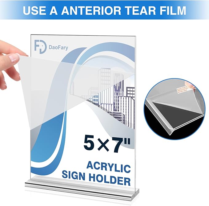 Daofary Acrylic Sign Holder 5 x 7 Inches 6 Pack, Double-Sided Stand up Table Top Paper Holder, Store Sign Holders, Plastic Sign Display for Restaurants, Hotels, Office