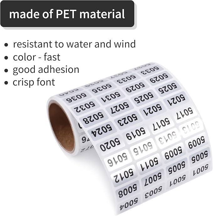 5001-6000 Consecutive Number Inventory Stickers Self Adhesive Waterproof Labels Office Warehouse Numbering Classification Black Printing on Silver Sticker 0.79 x 0.38 Inch