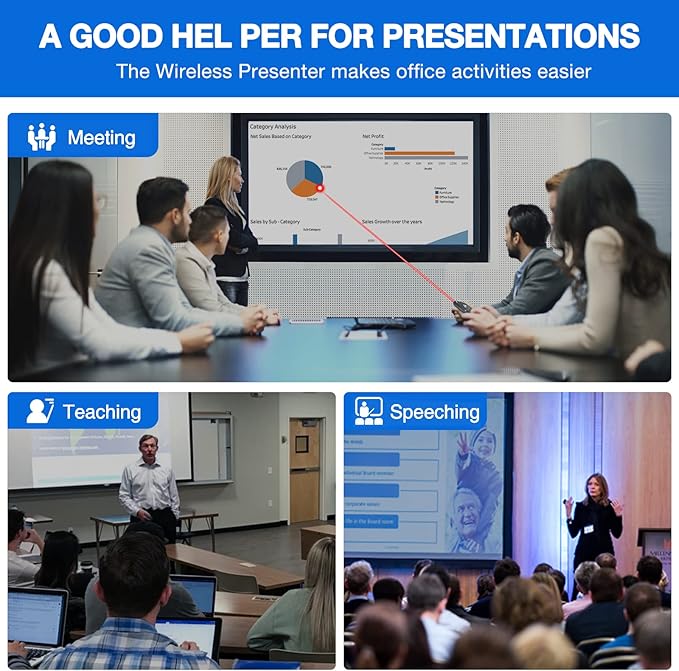 Rechargeable Presentation Clicker Wireless Presenter Remote USB Control Powerpoint PPT Clicker, Red Laser Pointer RF 2.4GHz Presenter Remote Slide Advancer for Computer/Laptop/Mac/Keynote