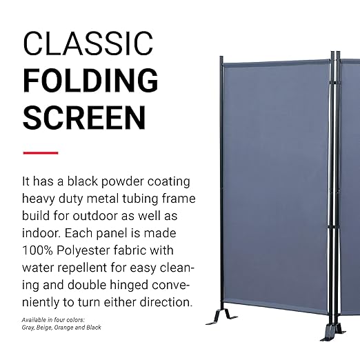 Proman Products - Galaxy Section Divider, Water Repellent Fabric Room Divider with Black Powder Coated Metal Frame for Indoors or Outdoors (Grey)