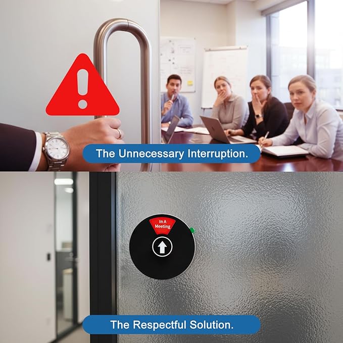 6-Sided Office Door Sign with Magnetic & Adhesive Backing - Rotating Privacy Indicator for Meeting, Do Not Disturb, Remote Work, Please Knock, Out of Office, Back Soon - 6 inch Silver ABS Door Hanger (Black, 6-Mode)
