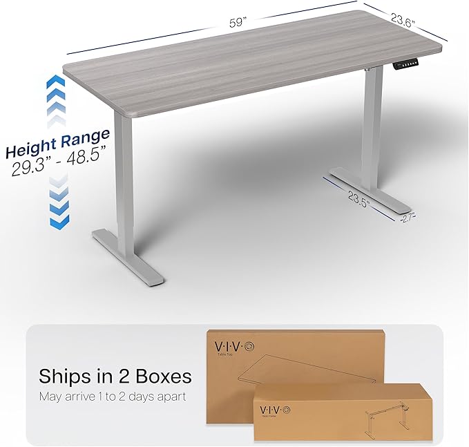 VIVO Electric 60 x 24 in Standing Desk, Memory Height Adjustment, 1B Series, Holds 220 lbs, One-Piece Dark Gray Top, Gray Frame, DESK-KIT-1G6G