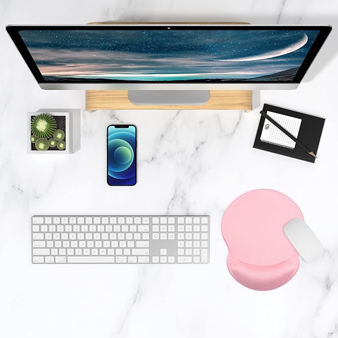 ITNRSIIET Ergonomic Mouse Pad with Gel Wrist Support Small Wrist Rest Smooth Surface Non-Slip PU Base Comfortable Office Supplies Pain Relief, 8.7 x 7.2 inches, Pink