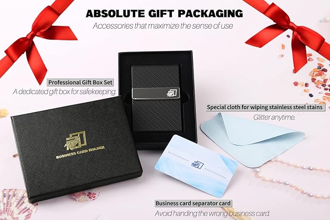 DMFLY Business Card Holder with Ultra Slim Design, Business Card Case with Premium PU Leather, Suit Pocket Metal Card Holder for Women/Men, Magnetic Closure Quick Access Cards, Small and Easy to Carry
