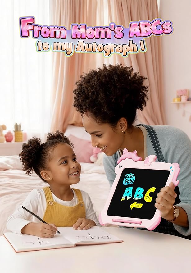 Kikapabi LCD Writing Tablet for Kids, Unicorn Colorful Screen Doodle Board, Electronic Drawing Pad, Educational Toy, Toddlers Travel Toy, Christmas Birthday Gift for 3 4 5 6 7 Year Old Girls Pink