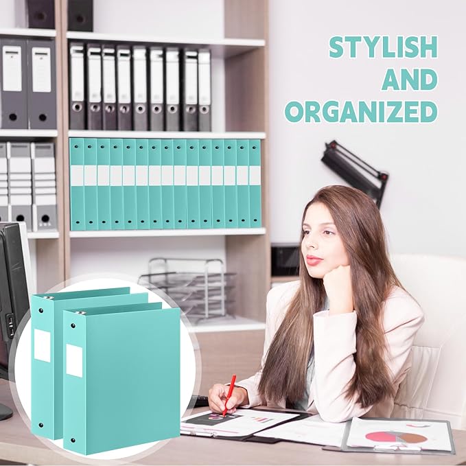 Henoyso 12 Pcs 3 Ring Binder 2 Inch Round Fits Letter Size 8.5'' x 11'' Paper Plastic Flexible Binder Bulk Holds 490 Sheets with 1 Pockets Versatile Organizer for Home Office School (Mint Green)