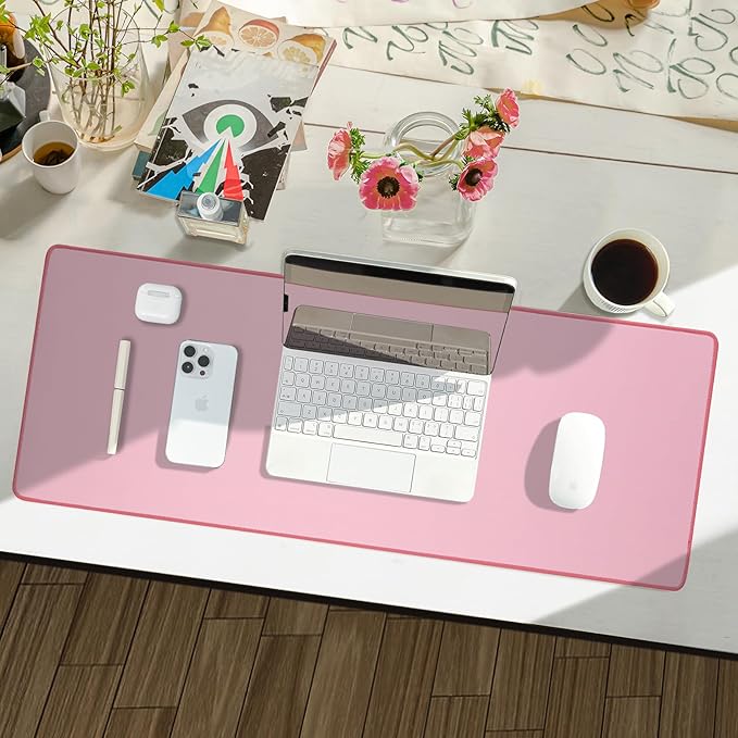 Reniteco Waterproof Large Gaming Mouse Pad with Durable Stitched Edges, Non-Slip Rubber Base, Grainy Jacquard Mouse Mat Desk Pad for Home Office Gaming, 35.4''x15.7''x0.12'', Pink