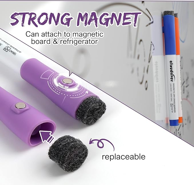 cloudriver Magnetic Dry Erase Markers, 48 Pack Whiteboard Markers - 24 Fine Tip And 24 Chisel Tip, 12 Colors Low Odor Dry Erase Marker With Eraser Cap