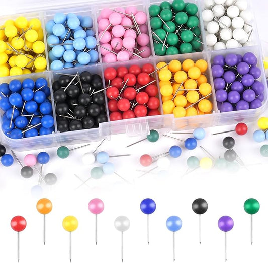 1000 Pcs Multi-Color Push Pins, Map Pins for Travel Map, Small Map Tacks with Plastic Beads Head for Cork Board (Mixed Colors, 1/4 ")