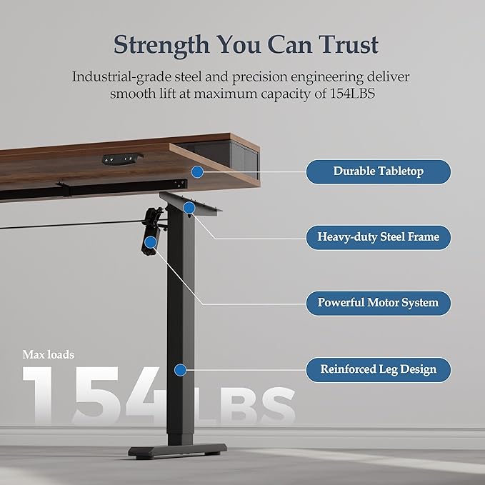 Klicelor 48 Inch Electric Standing Desk with Drawers, Adjustable Height Small Sit Stand Desk for Home Office, Compact Computer Workstation with Storage– Rustic Brown