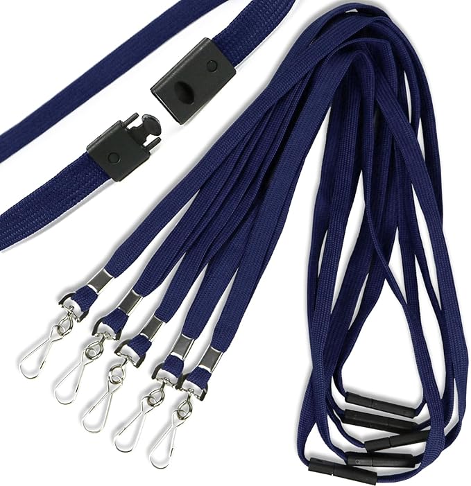 Ollain 25 Pack Breakaway Lanyard with J-Hook Bulk Flat Lanyards for Name tag ID Badges (Midnight Blue, Breakaway 25 Pack)