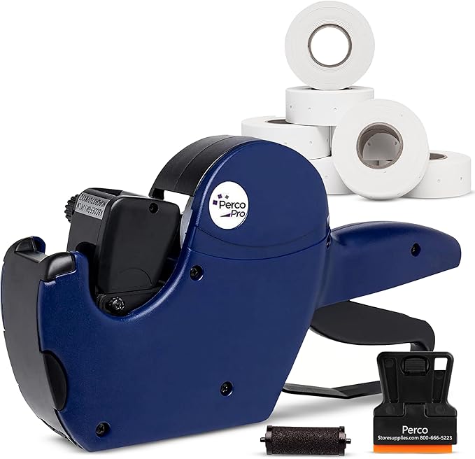 Perco Pro 1 Line Price Gun with Labels Kit, Includes 1 Line Pricing Gun, 10,000 White Labels, with Pre-Loaded Inker