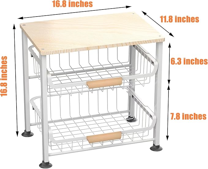 NiuYichee 3-Layer Kitchen Fruit Storage Basket Snack Rack, countertop Storage Rack, Stackable Storage Rack with Desktop, Pull-Out Hollow Metal Storage Basket with Handle, Kitchen Organizers & Storage