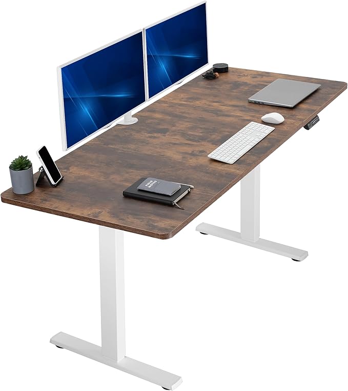 VIVO Electric 71 x 30 in Rustic Standing Desk, Memory Height Adjustment, 1B Series, Holds 220 lbs, Vintage Brown Top White Frame, DESK-KIT-1W7N