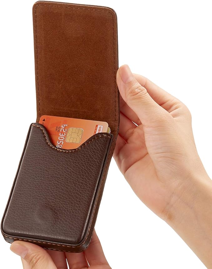Outus 2 Pieces Business Card Holder, PU Leather Business Card Case Pocket Wallet with Magnetic Shut for Christmas Gift Men Women(Coffee and Gray,Classic)
