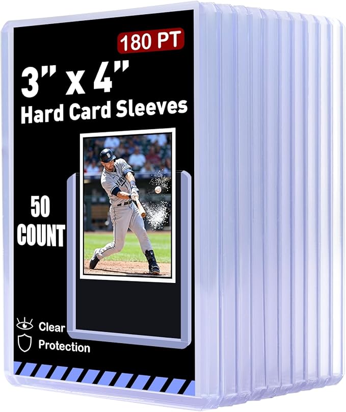 50ct 3"X4" Card Sleeves Hard Plastic - 180pt Hard Card Sleeve, Baseball Card Protectors Hard Plastic, Premium Card Sleeves for Trading Cards, Hard Card Holder for Sports Baseball Football Game Cards