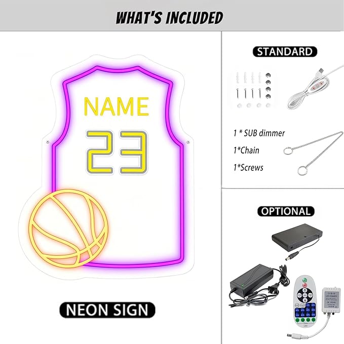 Custom Basketball Jersey Neon Signs for Room Decor Personalized Team Number Name Basketball Neon Sign for Party Night Light Birthday Gift for Teen Kids Boys Girls Men