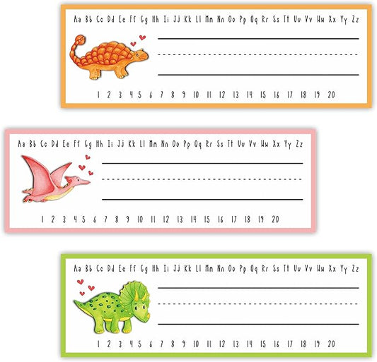 30 Name Tags Labels -Dinosaur Love Theme Self Adhesive Name Plates, Desk Label, Locker Stickers for Classroom School, Student, Teacher Decorations & Supplies - A05