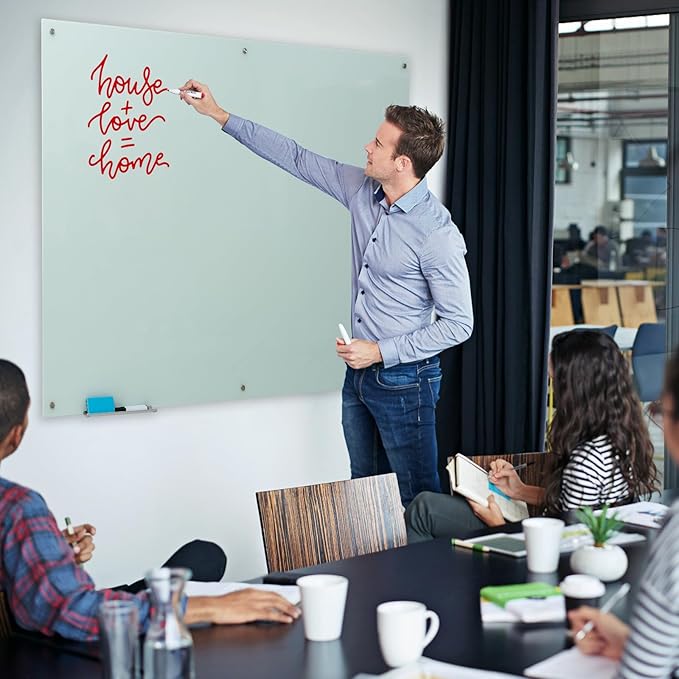 Gooderboard Glass Magnetic White Board – 72 x 48 Inches Dry Erase Frameless Whiteboard for Wall, Large Writing Board Wall Mounted Glass Board for Display, School and Business Office