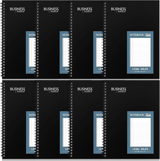 Resurhang 8 Pack Wirebound Business Notebook Legal Ruled Spiral Notebook 6-5/8" x 9-1/2" 80 Sheets Per Pad Professional Journal for Office Journal Planner Work Meeting Men Women(Blue)